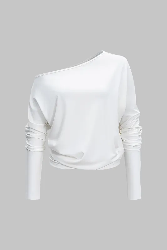 One Shoulder Asymmetrical Neck Long-Sleeve Top sold by Micas