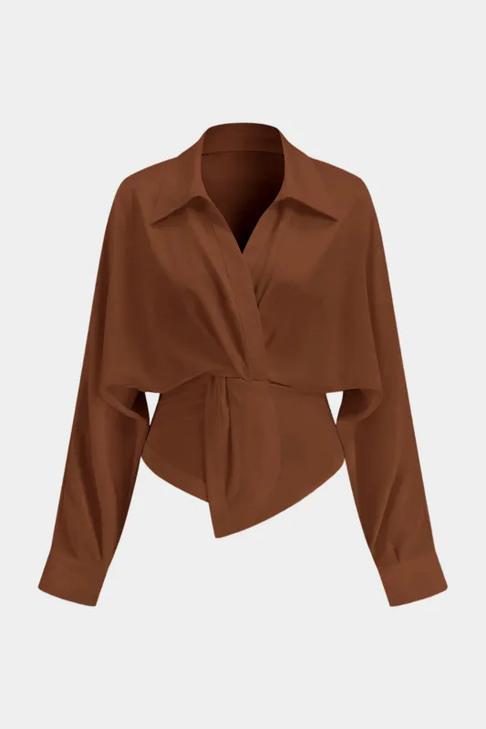 Satin Ruched Long-Sleeve Shirt sold by Micas