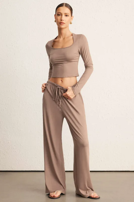 Square Neck Long Sleeve Top And Wide Leg Pants Set sold by Micas