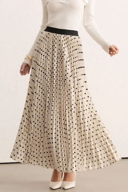 Polka Dots Print Pleated Skirt sold by Micas