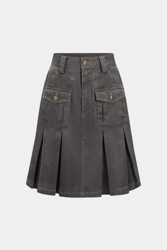 Button Pocket Pleated Skirt sold by Micas