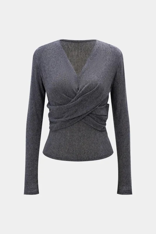 Crossed Ruched Long-Sleeve Top sold by Micas