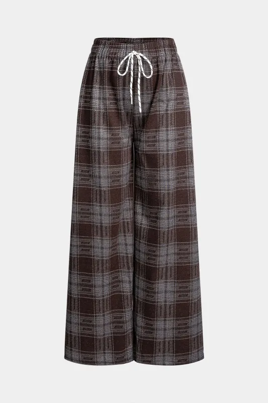 Plaid Print High Waist Drawstring Pants sold by Micas
