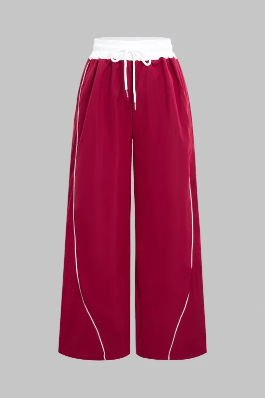 Contrast Drawstring Wide Leg Pants sold by Micas