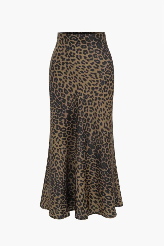 Leopard Print Satin High Waist Skirt sold by Micas