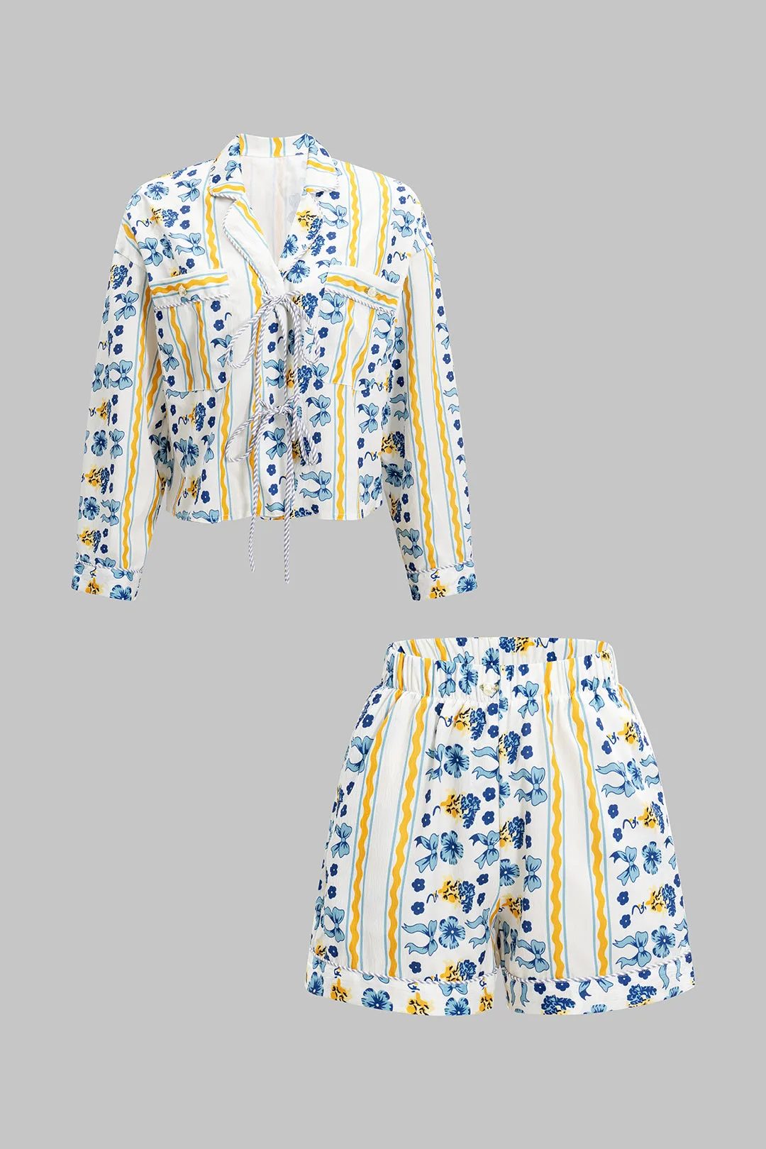 Stribet blomsterprint lommebindings shorts sæt sold by Micas