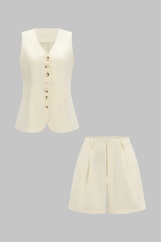 Linen Button Vest And Ruched Shorts Set sold by Micas