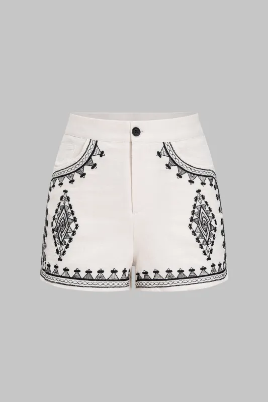 V-Neck Embroidery Zipper Shorts sold by Micas