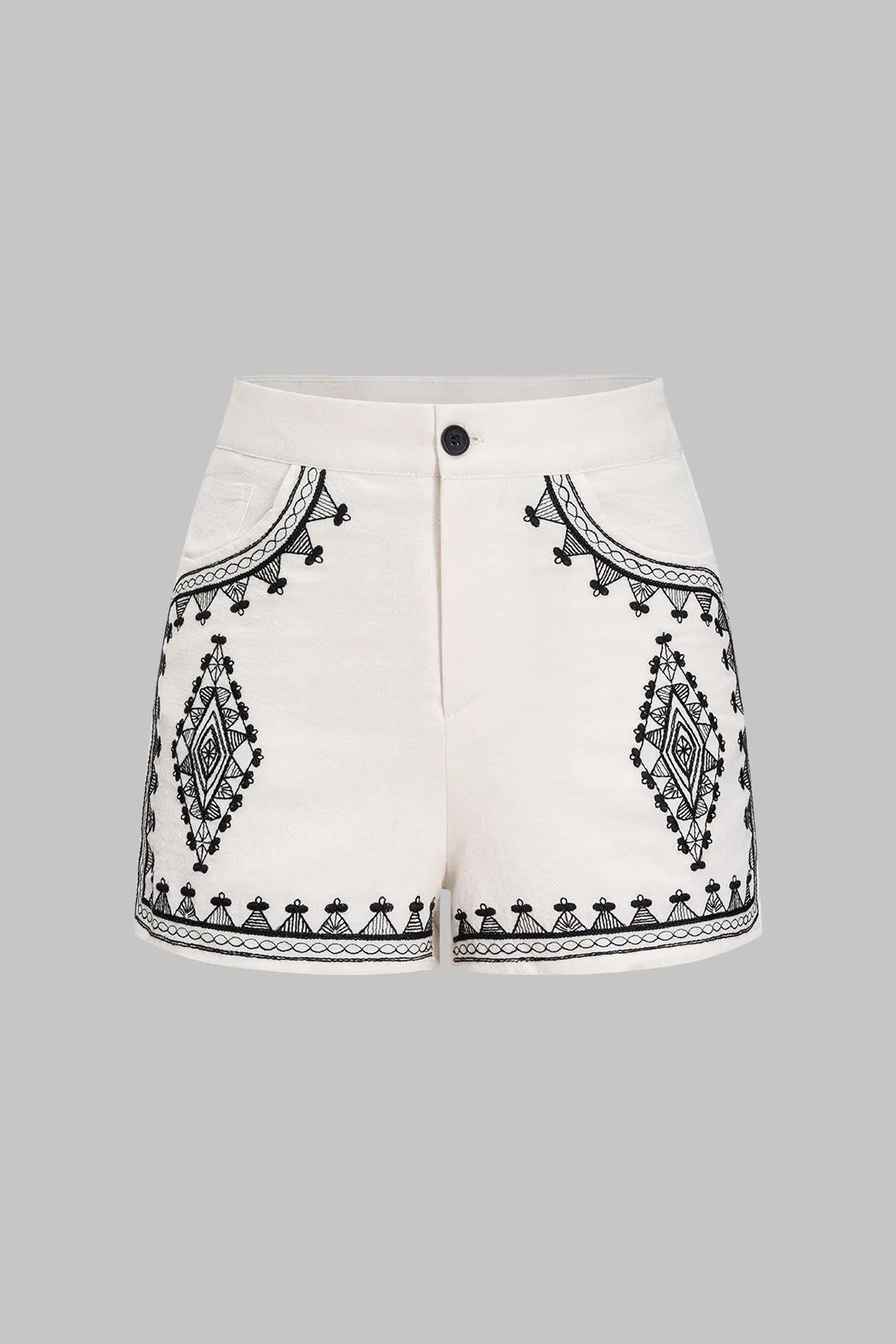 V-Neck Embroidery Zipper Shorts sold by Micas