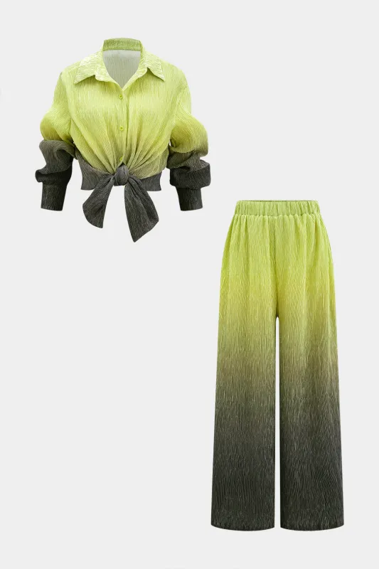 Ombre print plisseret skjorte og bukser sæt sold by Micas