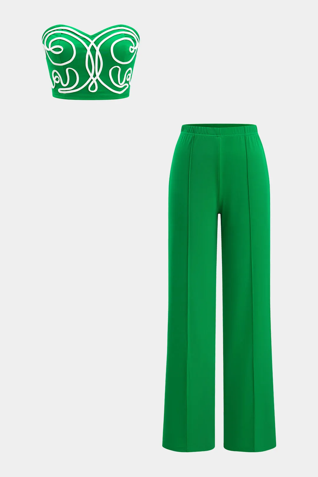 Line Applique Tube Top And Solid Straight Leg Pants Set sold by Micas product image thumbnail 2