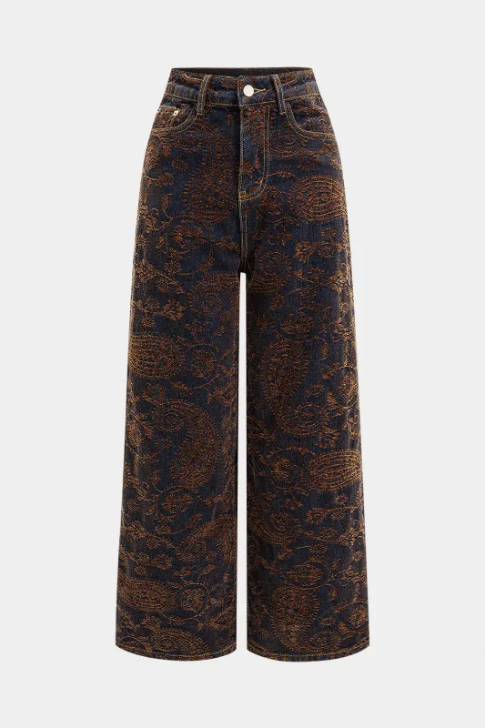 Denim Jacquard Zipper Jeans sold by Micas