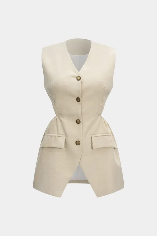 Linen Button Vest sold by Micas