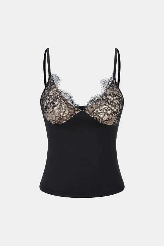Lace Trim Patchwork Slip Cami Top sold by Micas