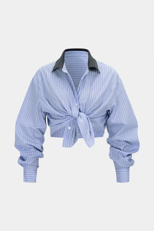 Striped Print Button Long-Sleeve Shirt made by Micas