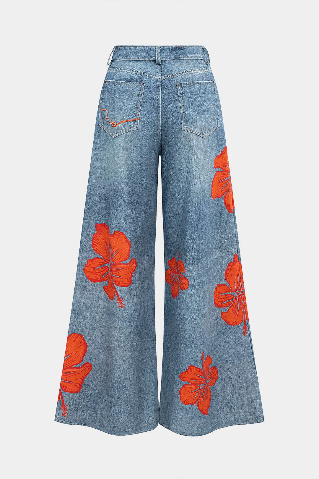 Denim Floral Print Wide Leg Jeans sold by Micas product image thumbnail 2