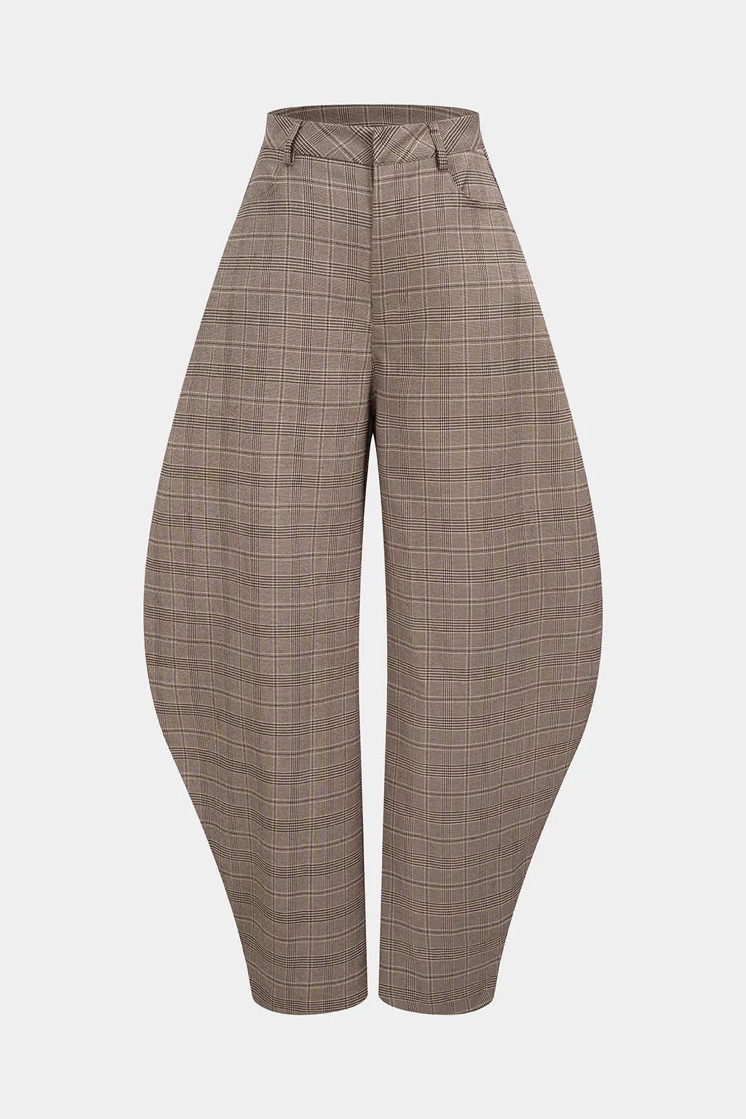 Plaid Print High Waist Barrel Pants sold by Micas