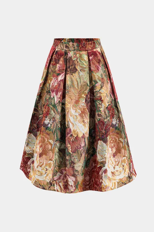 Jacquard Pleated High Waist Skirt sold by Micas