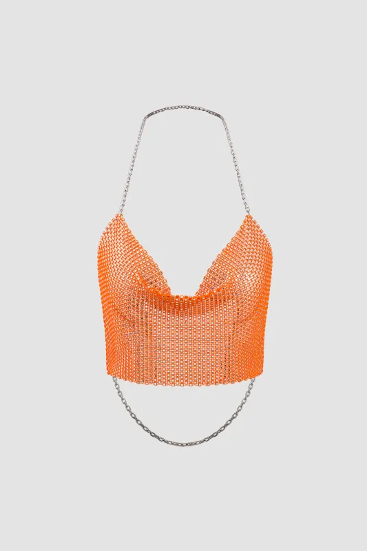 Metallic Chain Halter Neck Rhinestone Decor Backless Cami Top sold by Micas