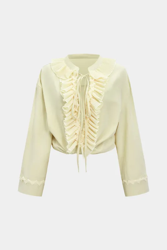 Chiffon Ruffle Tie Up Long-Sleeve Shirt sold by Micas