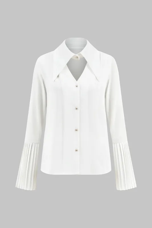 Cut Out V-Neck Pleated Shell Sleeve Shirt sold by Micas