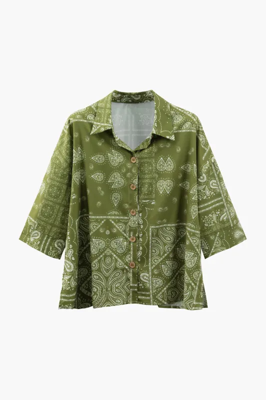 Contrast Print Button Short-Sleeve Shirt sold by Micas