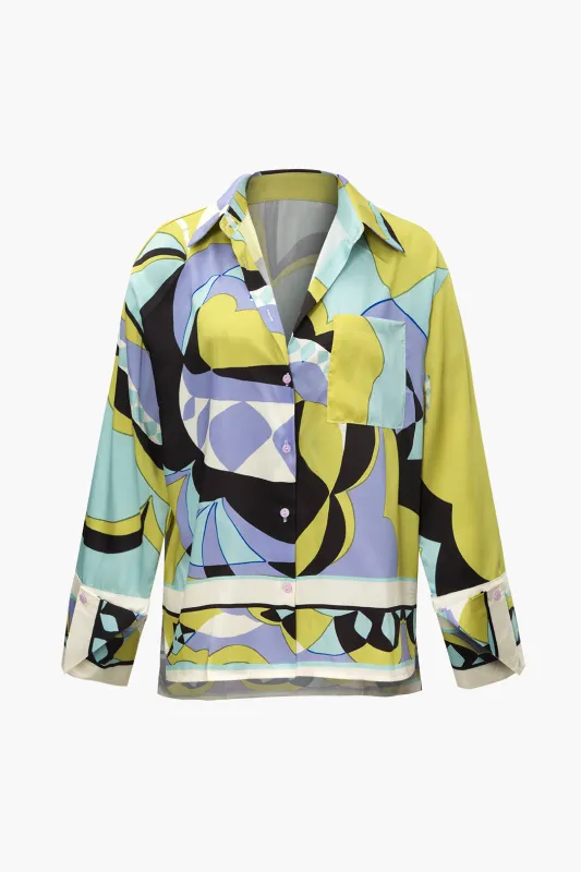 Satin Abstract Print Button Long-Sleeve Shirt sold by Micas