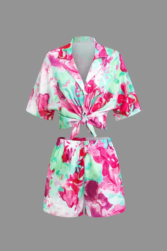 Floral Print Short Sleeve Shirt And Shorts Set sold by Micas
