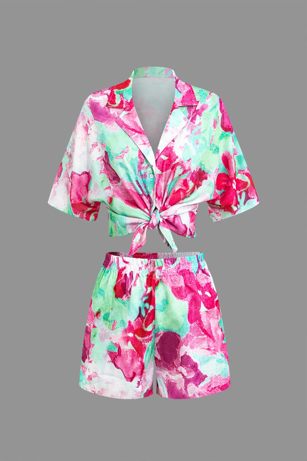 Floral Print Short Sleeve Shirt And Shorts Set sold by Micas