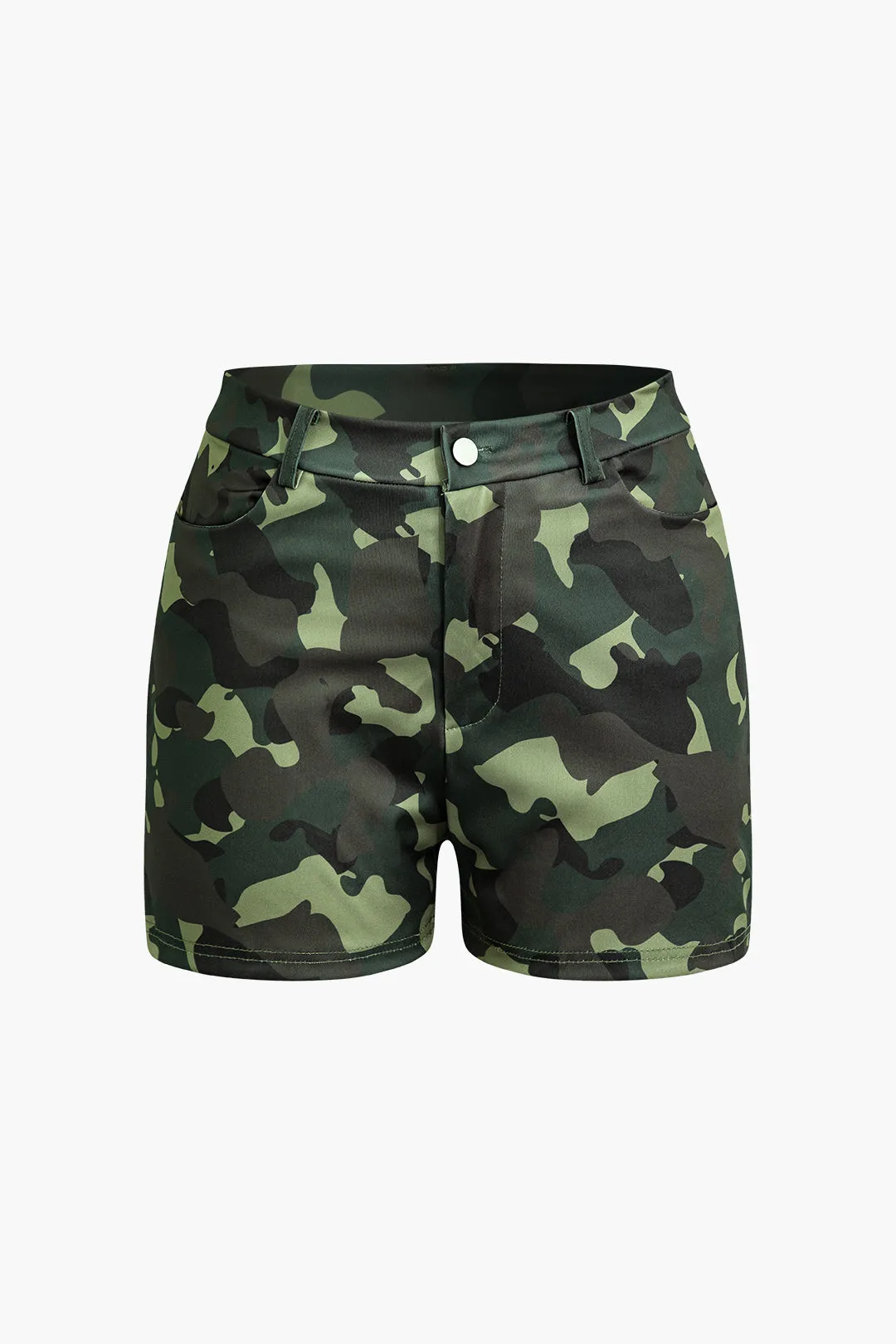 Camo Print V-Neck Button Short Sleeve Top And Shorts Set sold by Micas product image thumbnail 4