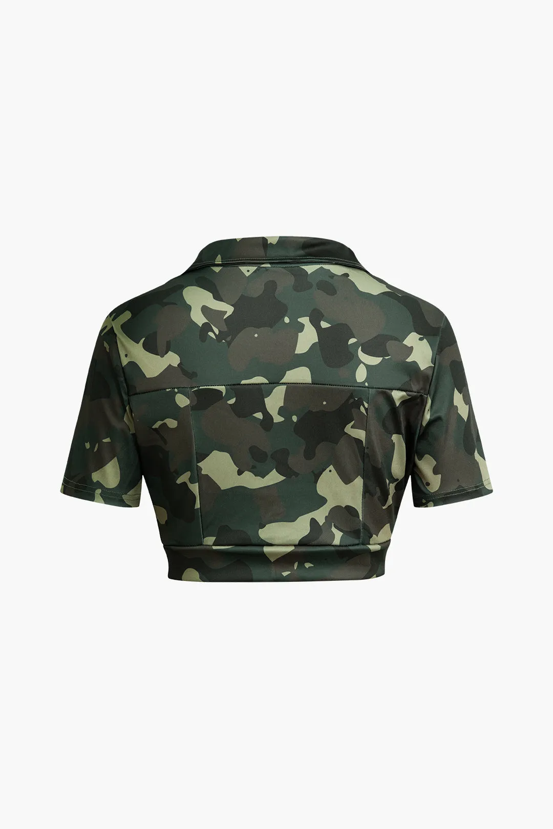 Camo Print V-Neck Button Short Sleeve Top And Shorts Set sold by Micas product image thumbnail 3