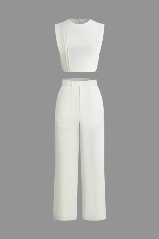 Solid Zipper Sleeveless Top And High Waist Pants Set sold by Micas