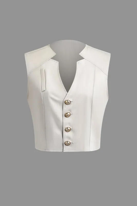 V-Neck Button Sleeveless Top And High Waist Pants Set sold by Micas