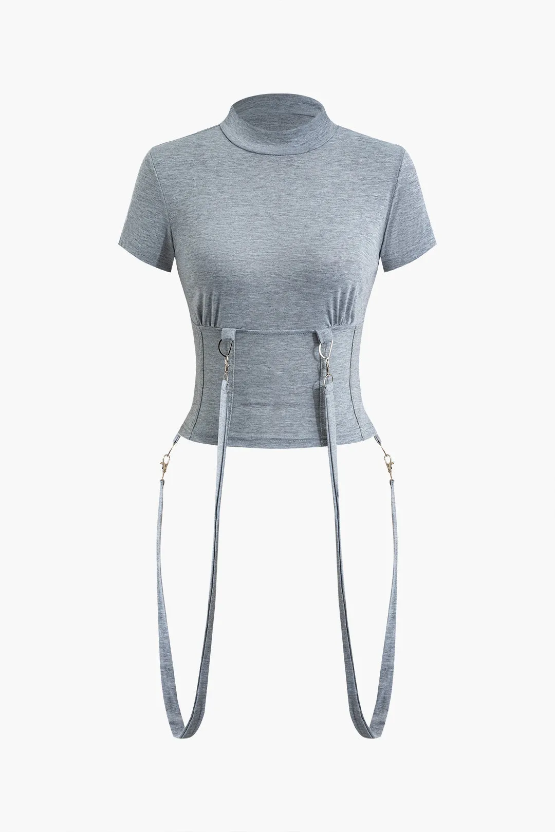 Solid Buckle Mock Neck Short Sleeves Top And Pants Set sold by Micas product image thumbnail 2