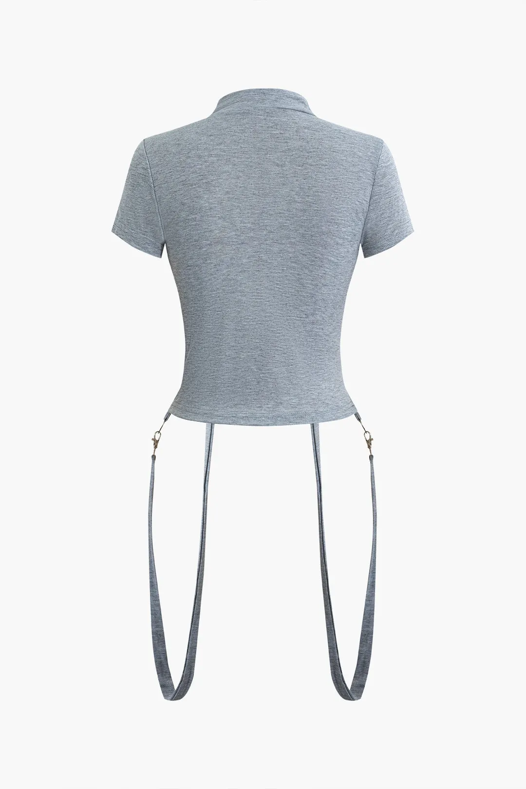 Solid Buckle Mock Neck Short Sleeves Top And Pants Set sold by Micas product image thumbnail 3