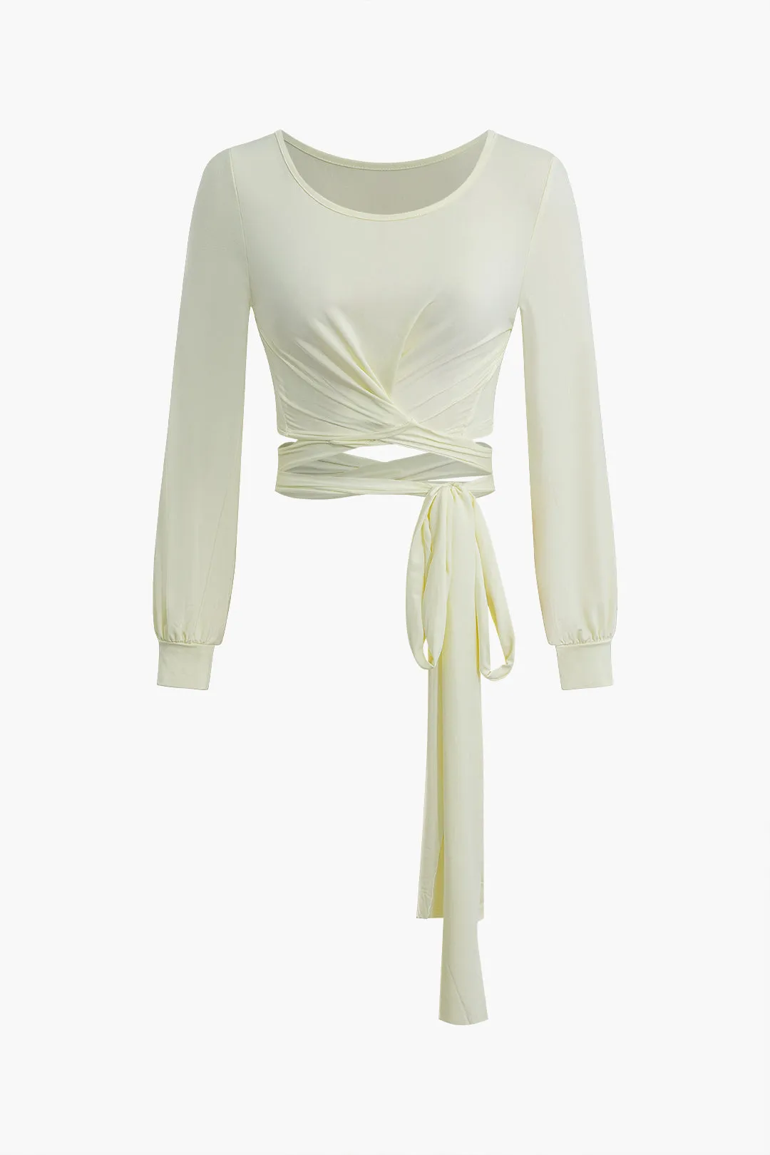 Solid Tie-Up Ruched Cut Out Long Sleeve Top And High Waist Pants Set sold by Micas product image thumbnail 2