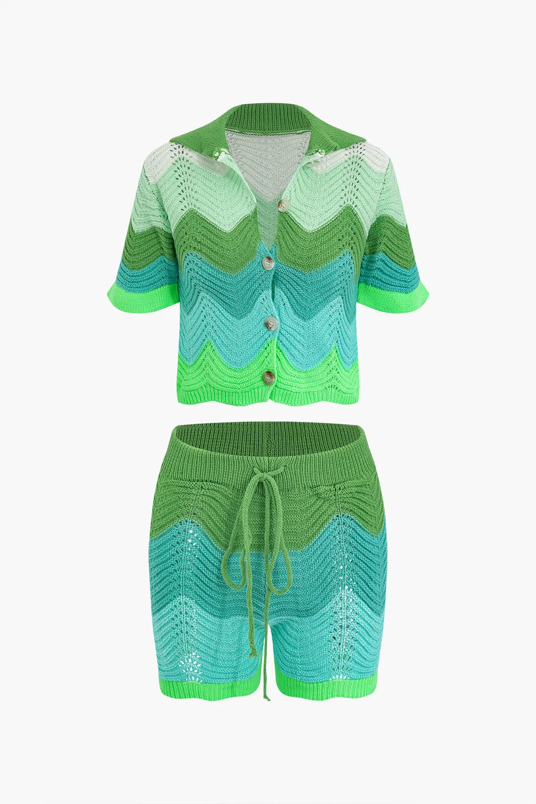 Ombre Print Short Sleeve Top And Tie-Up Shorts Set sold by Micas