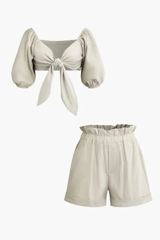 Twist Knot Ruched Top And Pocket Shorts Set sold by Micas