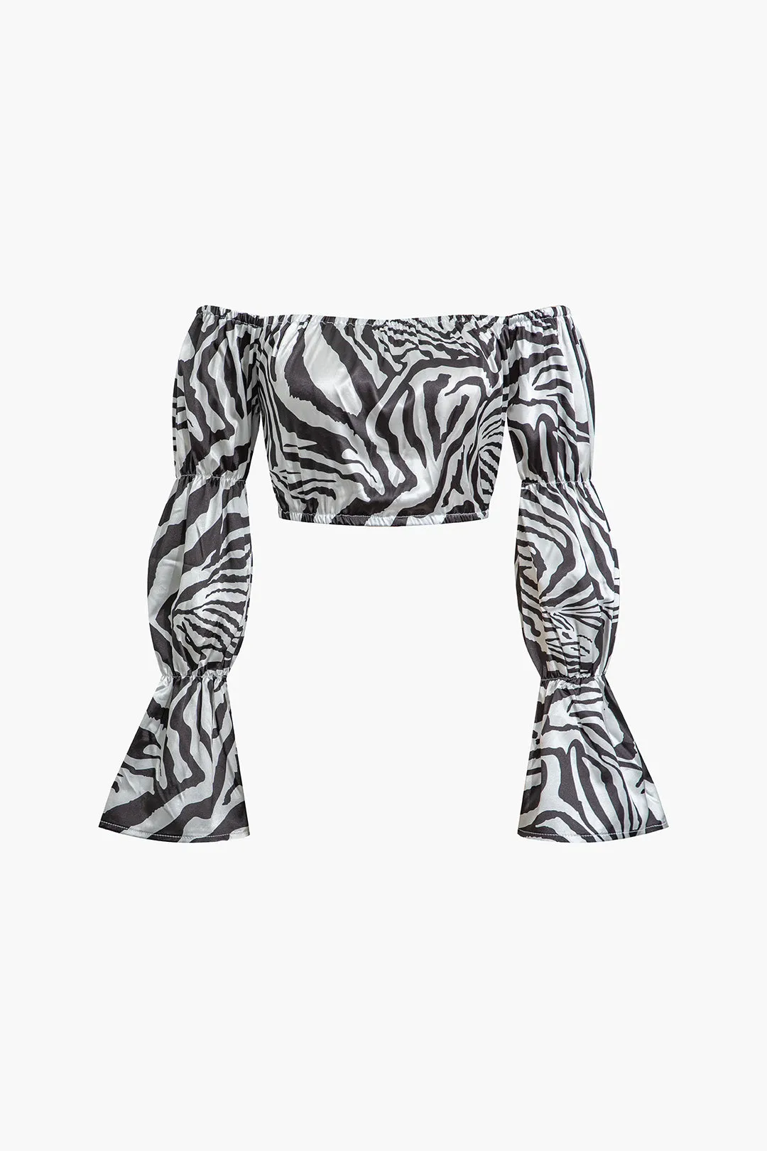 Zebra Print Off-Shoulder Shell Sleeve Top And Pants Set sold by Micas product image thumbnail 2