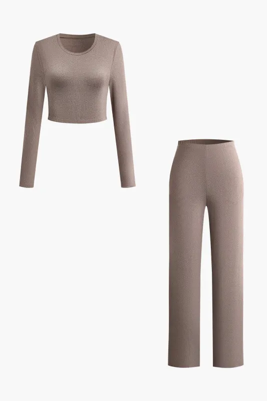 Round Neck Long Sleeve Top And High Waist Pants Set sold by Micas