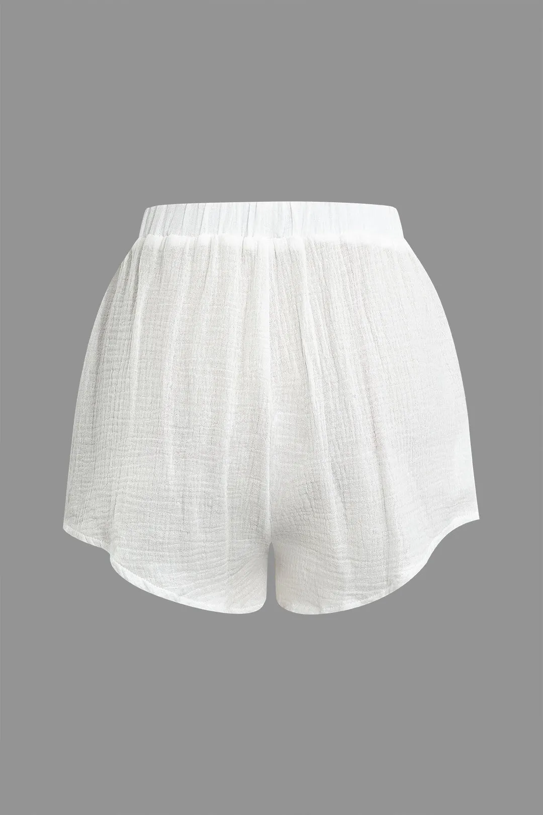 Solid Button Long Sleeve Top And High Waist Shorts Set sold by Micas product image thumbnail 5