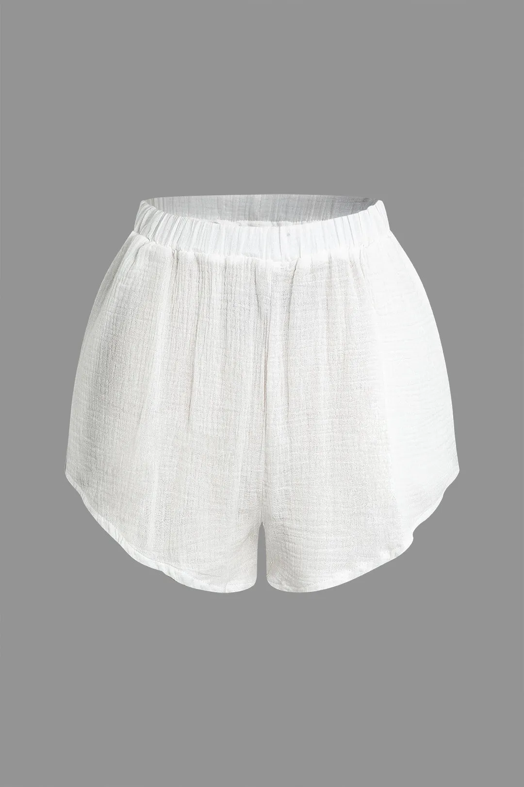 Solid Button Long Sleeve Top And High Waist Shorts Set sold by Micas product image thumbnail 4