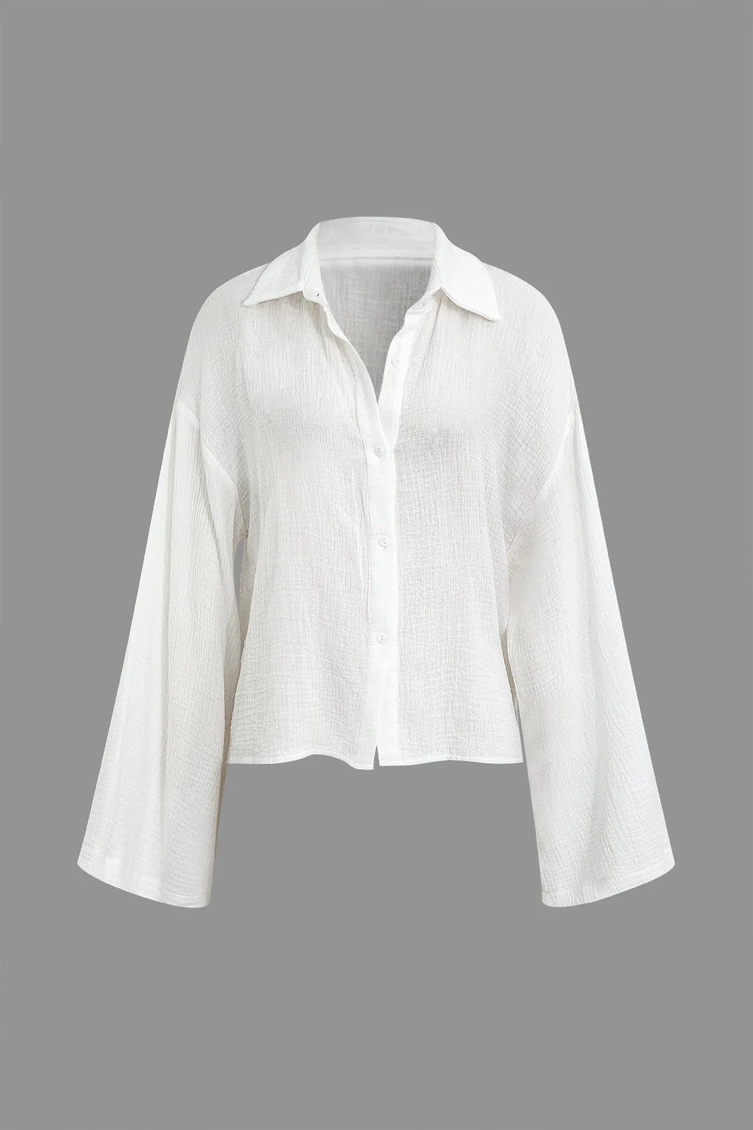 Solid Button Long Sleeve Top And High Waist Shorts Set sold by Micas product image thumbnail 2