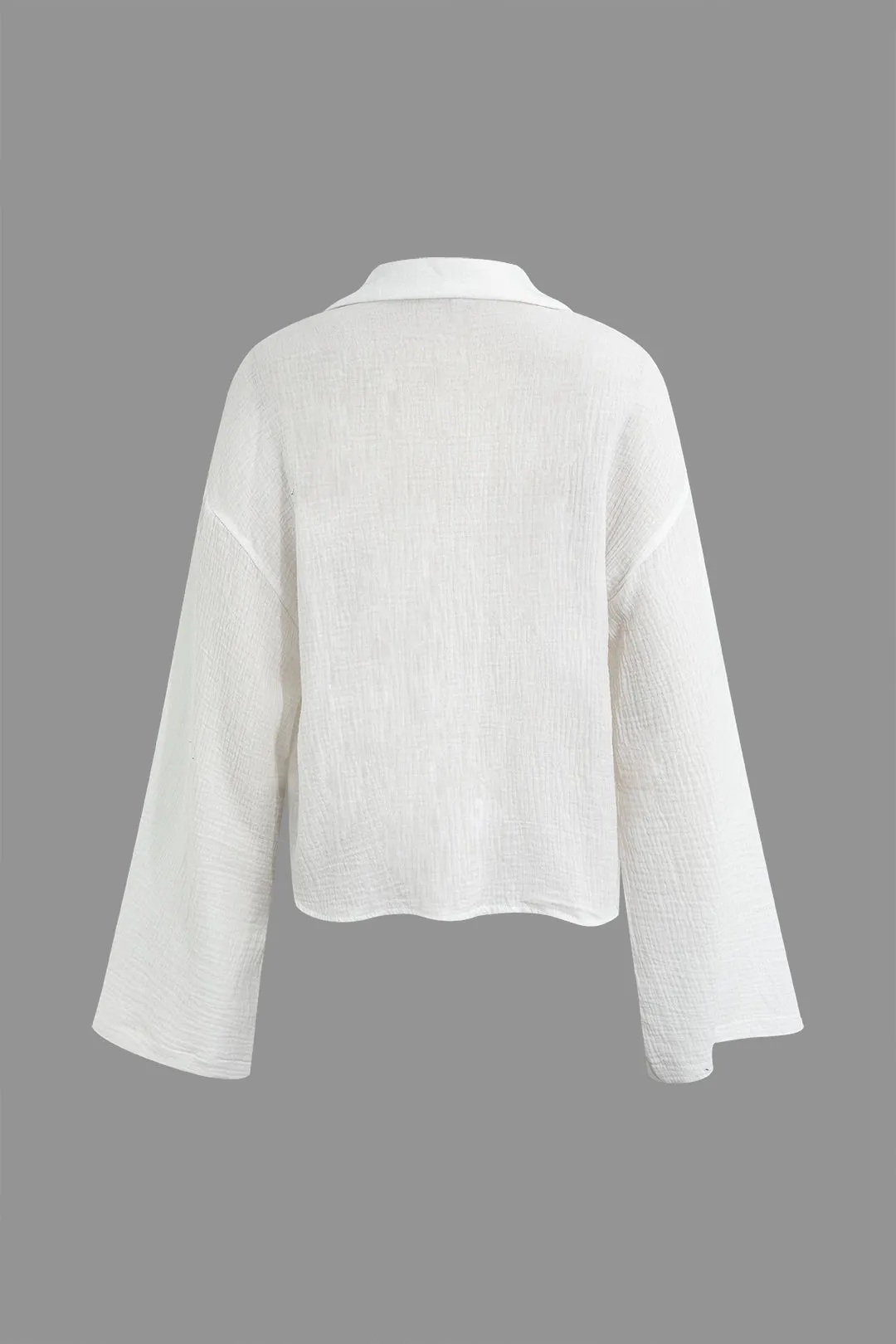 Solid Button Long Sleeve Top And High Waist Shorts Set sold by Micas product image thumbnail 3