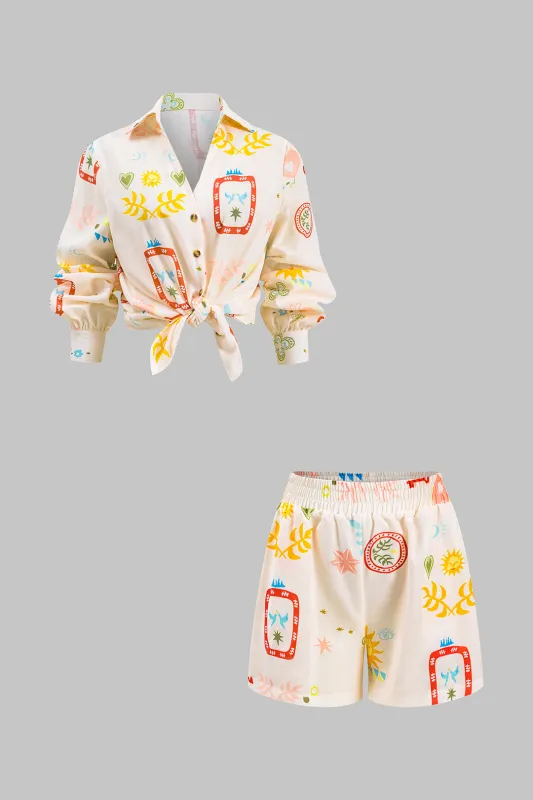 Leaves Print Button Shirt And Shorts Set sold by Micas