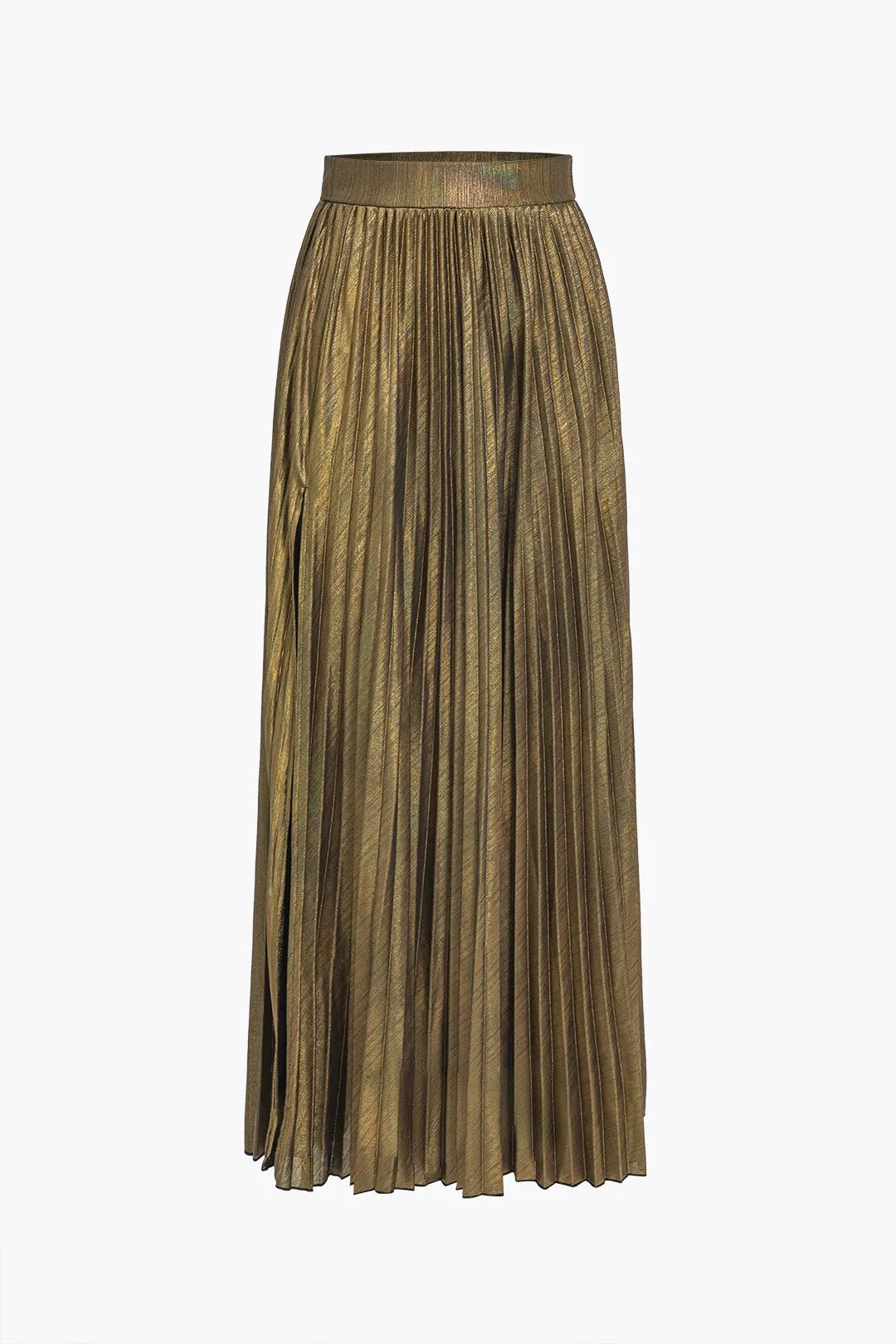 Solid Pleated High Waist Split Skirt sold by Micas