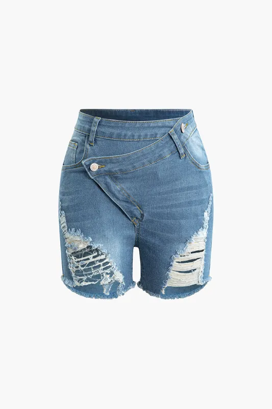 Denim Frayed Pocket Slim Shorts sold by Micas