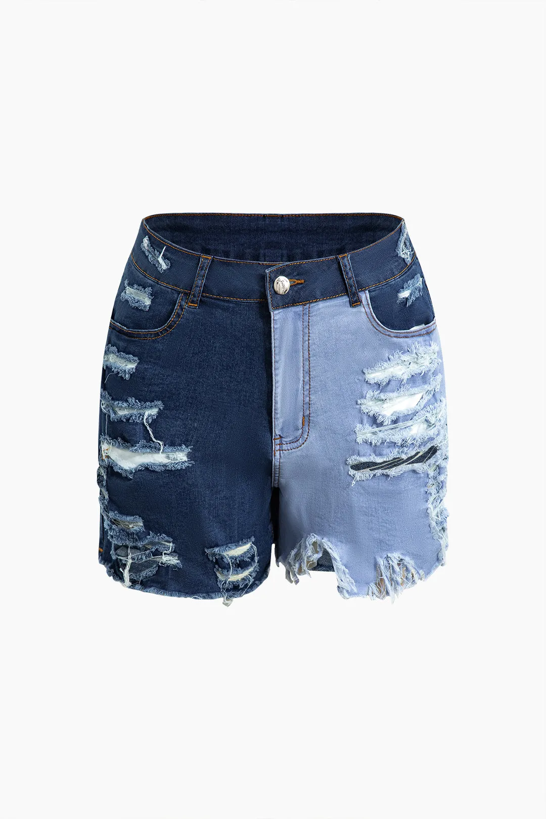 Denim Ripped Contrast High Waist Shorts sold by Micas