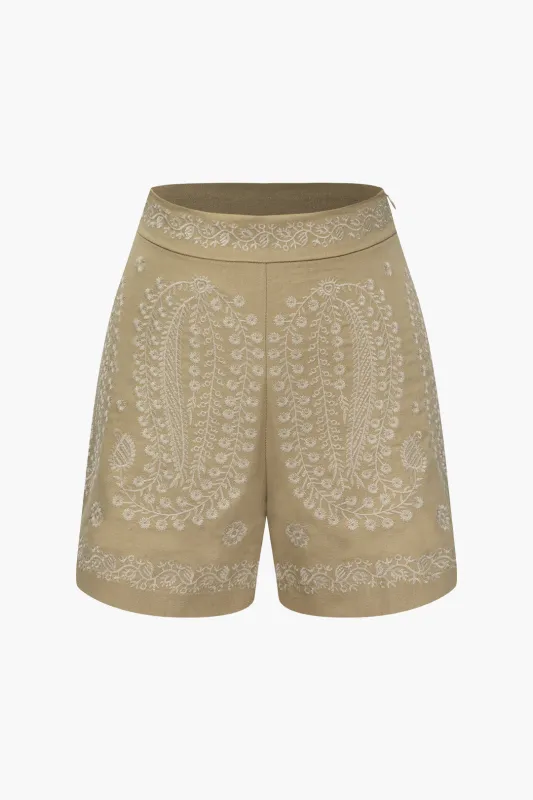 Embroidery Print High Waist Straight Leg Shorts sold by Micas