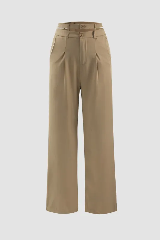 Solid Cut Out Pocket High Waist Straight Pants sold by Micas